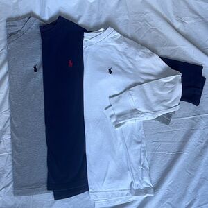 Ralph Lauren Polo Long Sleeve Tees Lot in Gray, Navy, and White Youth Small (8)